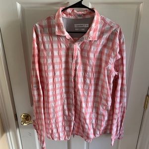 Calvin Klein Pink Plaid Cotton Button Down Size XL